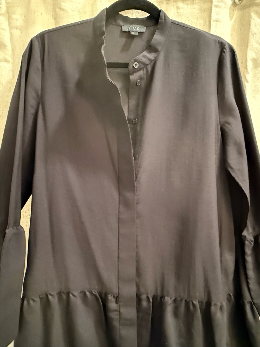 COS Black Long Sleeve Button-Front Tiered Dress